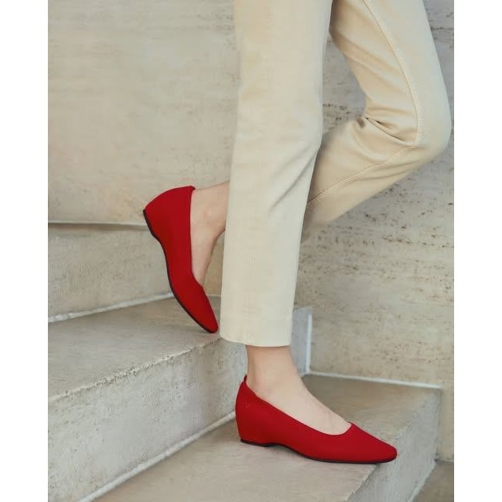 VIVAIA Exclusive Red Knit Round Toe Low Wedge Slip On Shoes EU 41.5 US 10